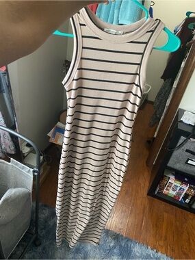Forever 21 beige, and Black Striped Ribbed Tank Maxi Dress